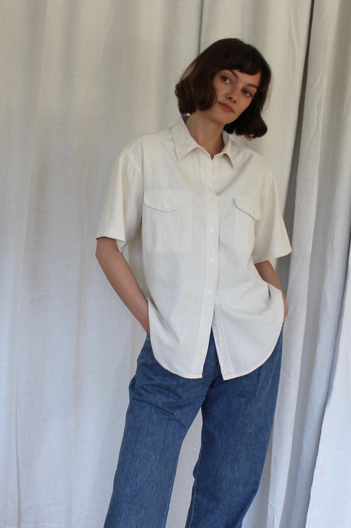 Vintage Cream Raw Silk Shirt