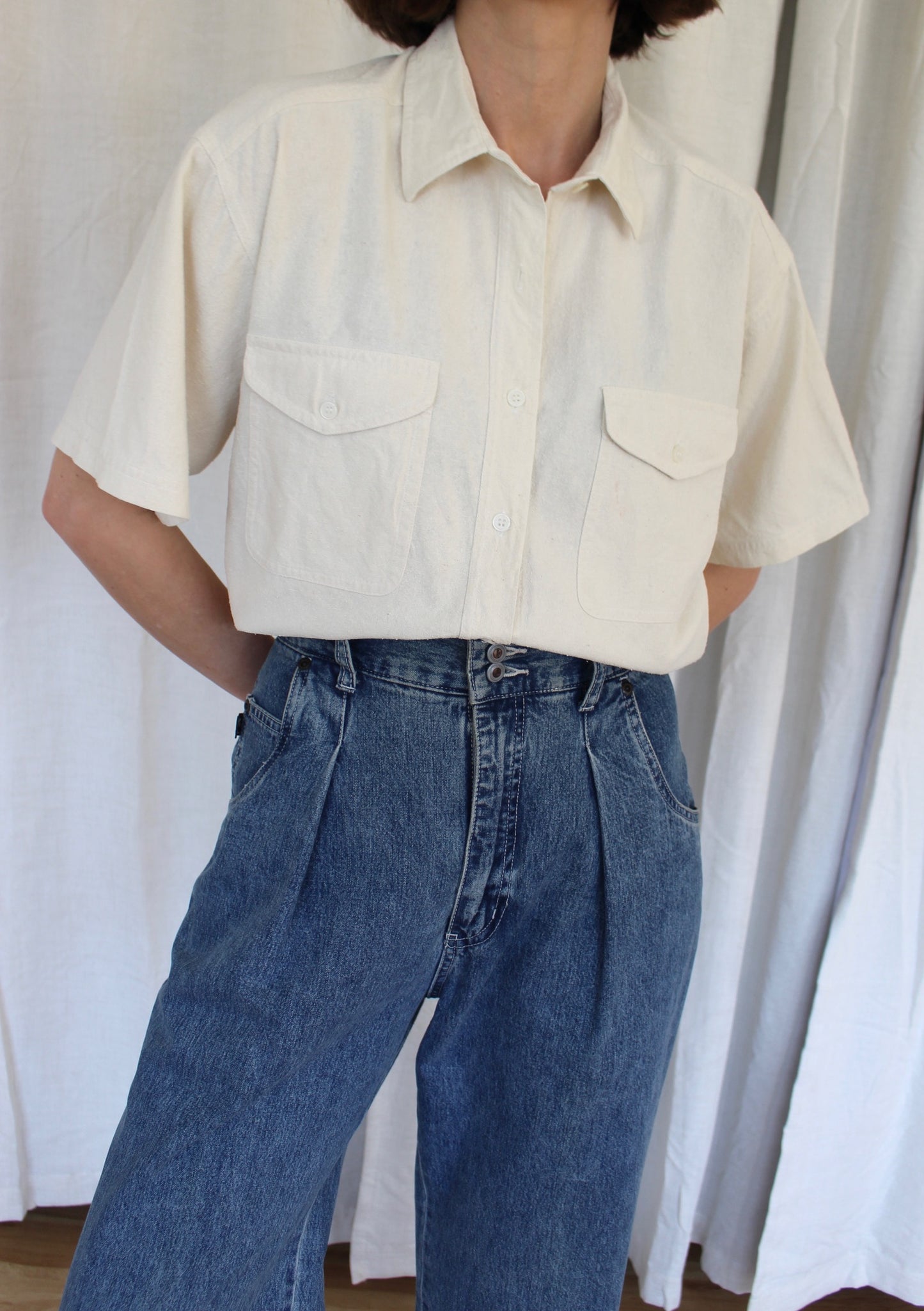 Vintage Cream Raw Silk Shirt