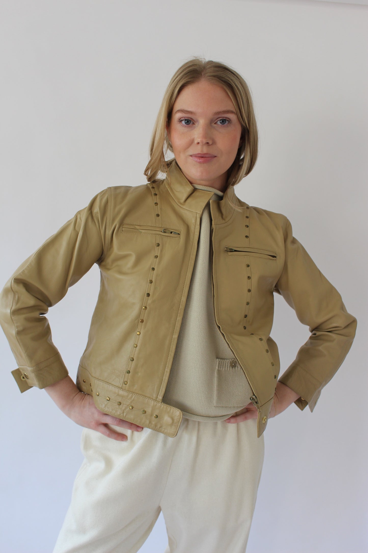 Vintage Studded Cropped Leather Jacket