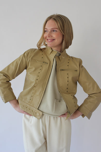 Vintage Studded Cropped Leather Jacket