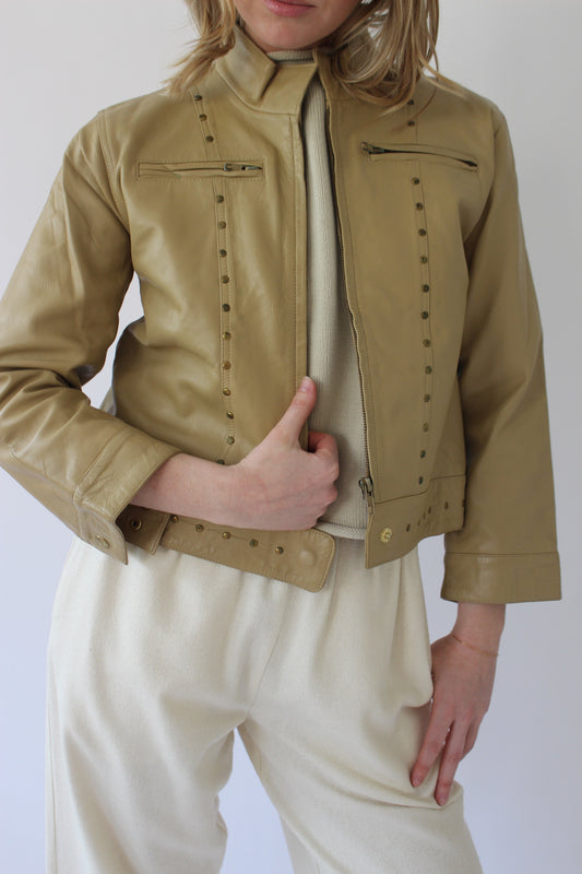 Vintage Studded Cropped Leather Jacket