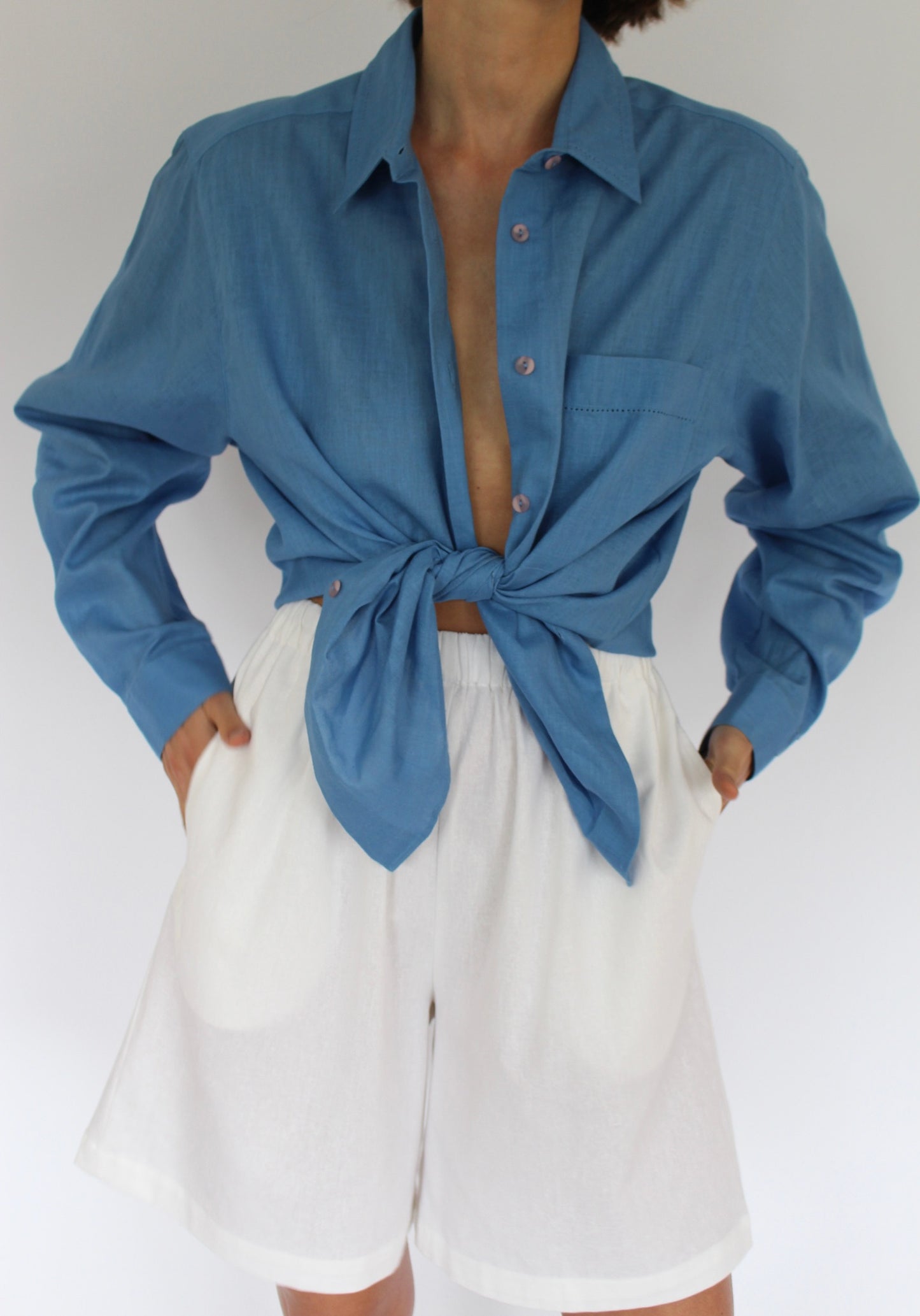 Beautiful Vintage Azure Linen Shirt