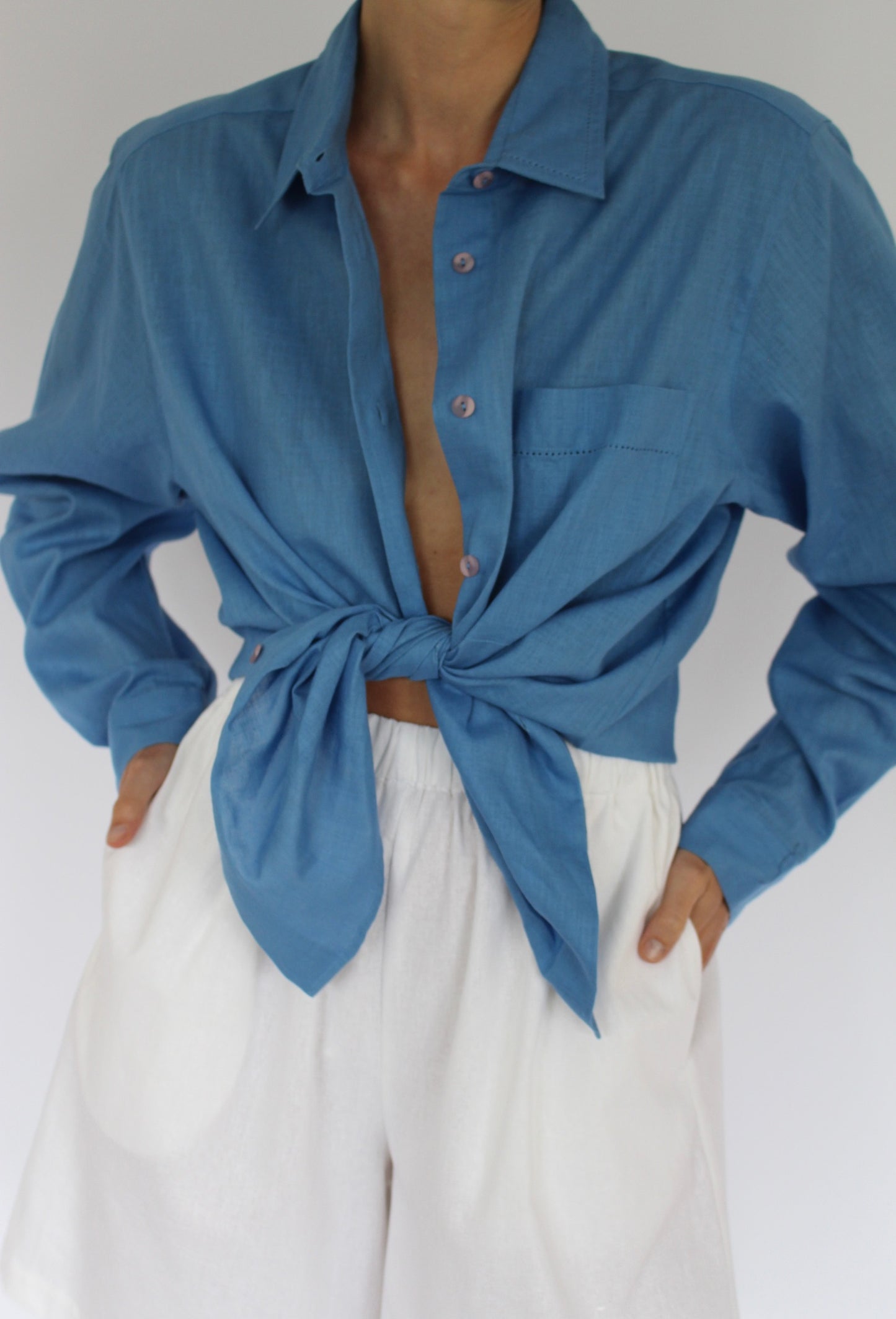 Beautiful Vintage Azure Linen Shirt