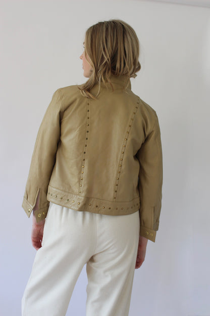Vintage Studded Cropped Leather Jacket
