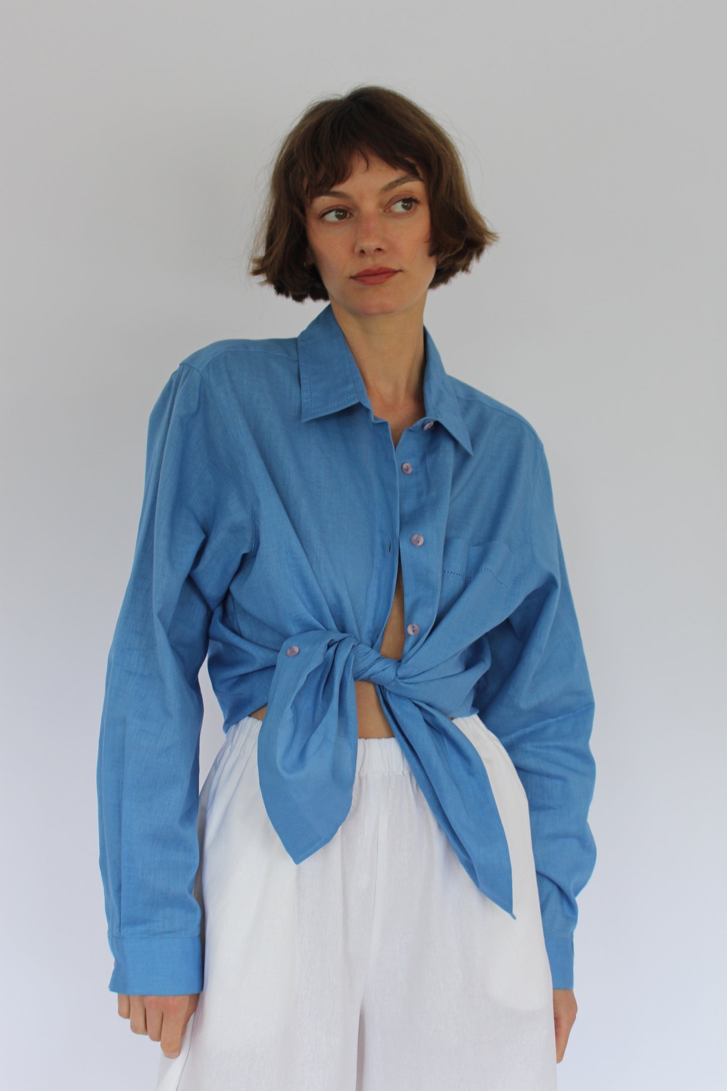Beautiful Vintage Azure Linen Shirt