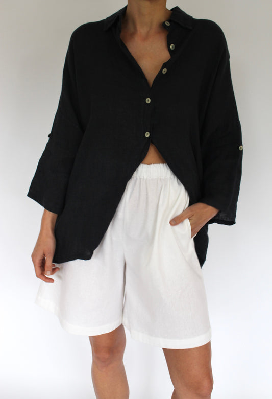 Vintage Ink Black Linen Blouse