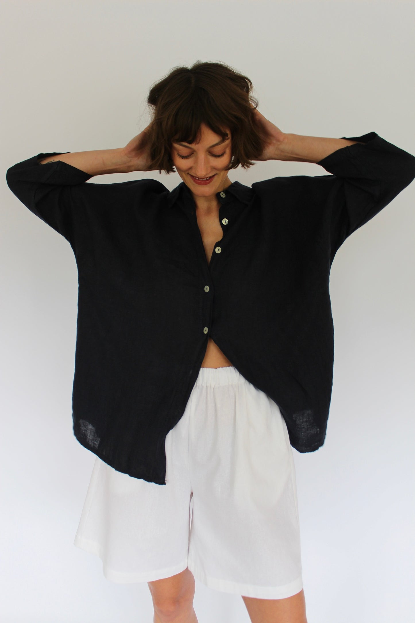 Vintage Ink Black Linen Blouse