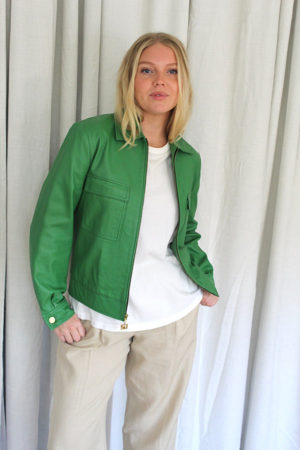 Beautiful Vintage St. John Sport Verdant Leather Jacket
