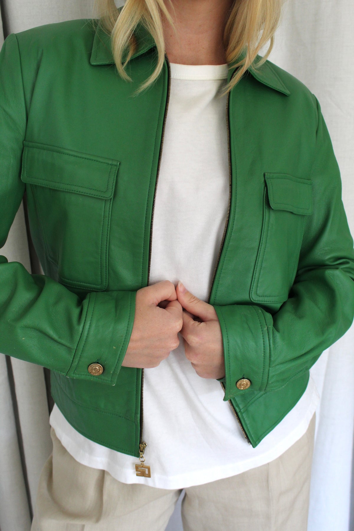 Beautiful Vintage St. John Sport Verdant Leather Jacket