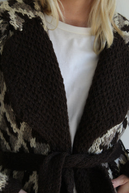 Rare Vintage Hand Knit Wool Belted Duster