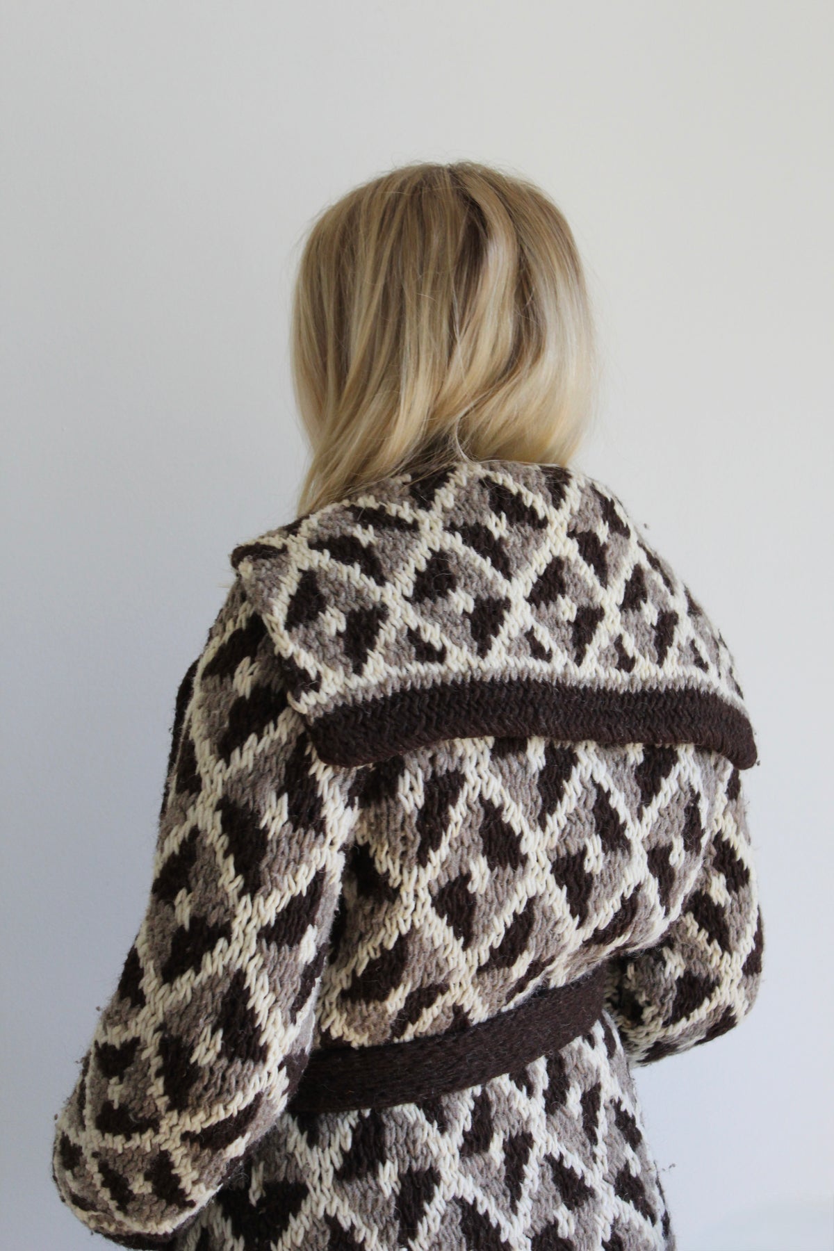 Rare Vintage Hand Knit Wool Belted Duster