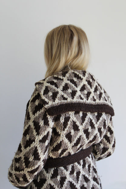 Rare Vintage Hand Knit Wool Belted Duster