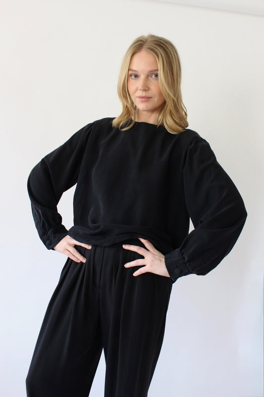 Vintage Saint Laurent Onyx Silk Blouse