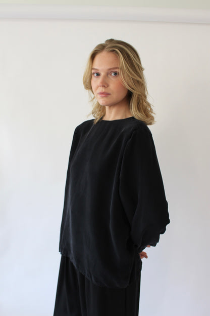 Vintage Saint Laurent Onyx Silk Blouse