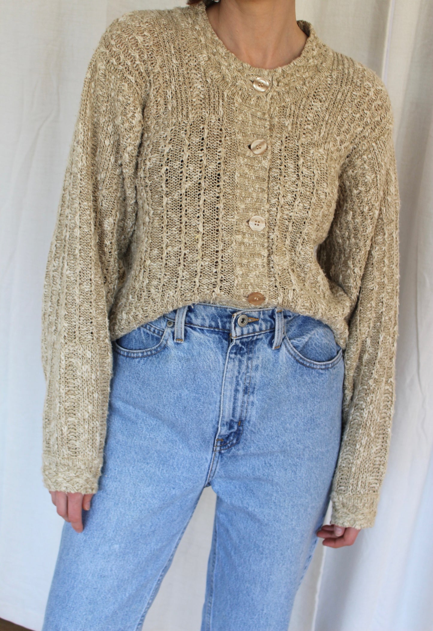 Vintage Sand Knitted Linen Cardigan