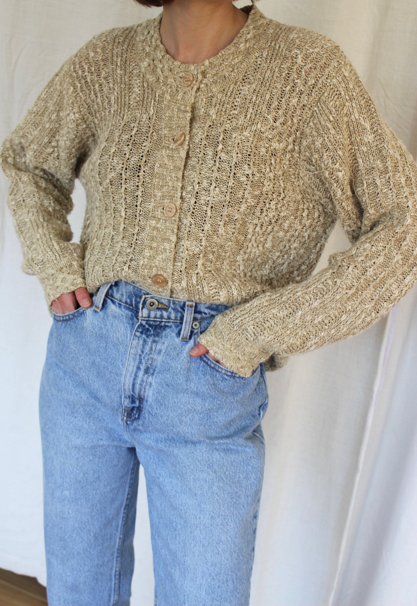 Vintage Sand Knitted Linen Cardigan