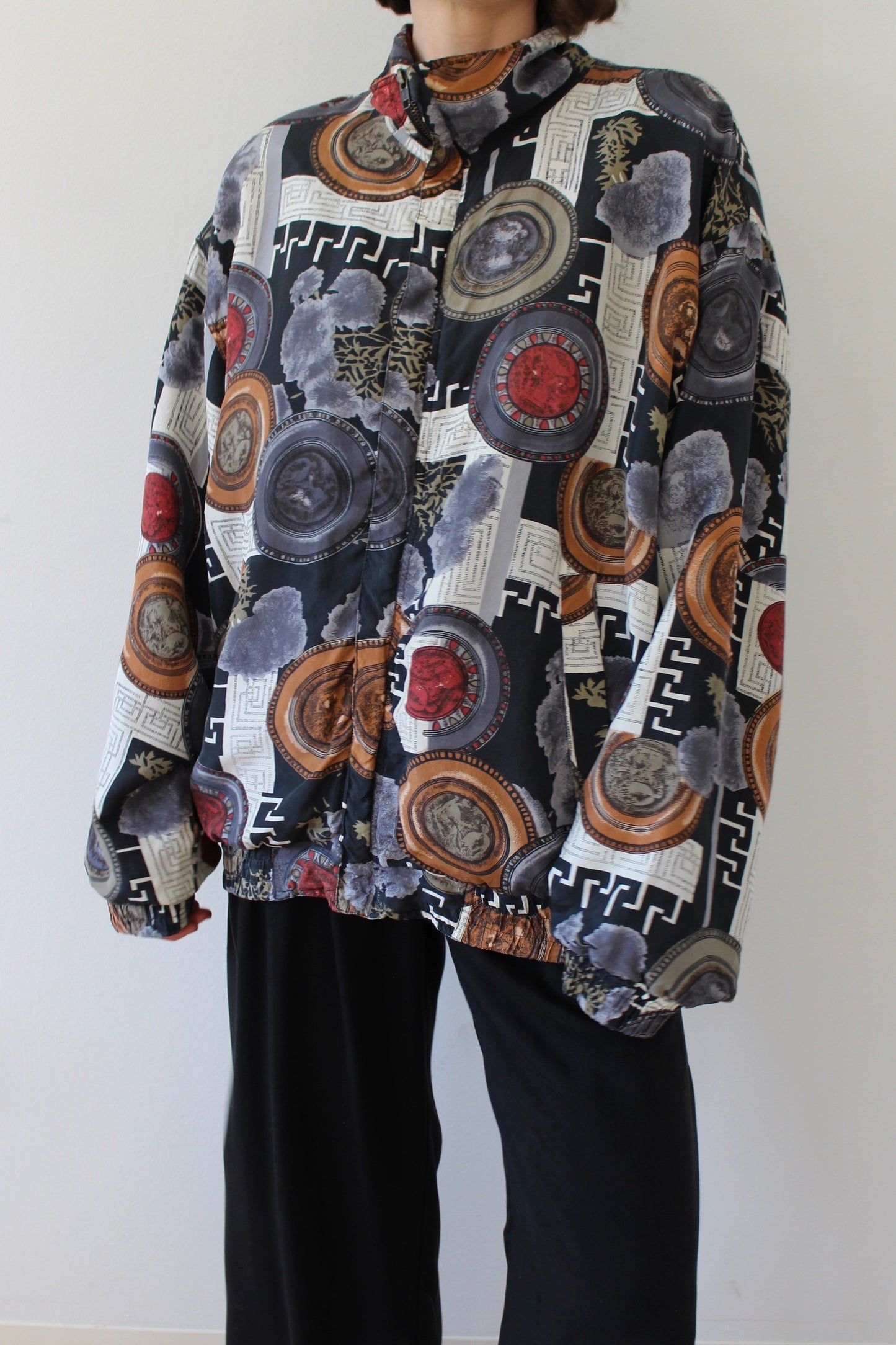 Vintage Grecian Print Silk Bomber