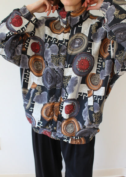Vintage Grecian Print Silk Bomber