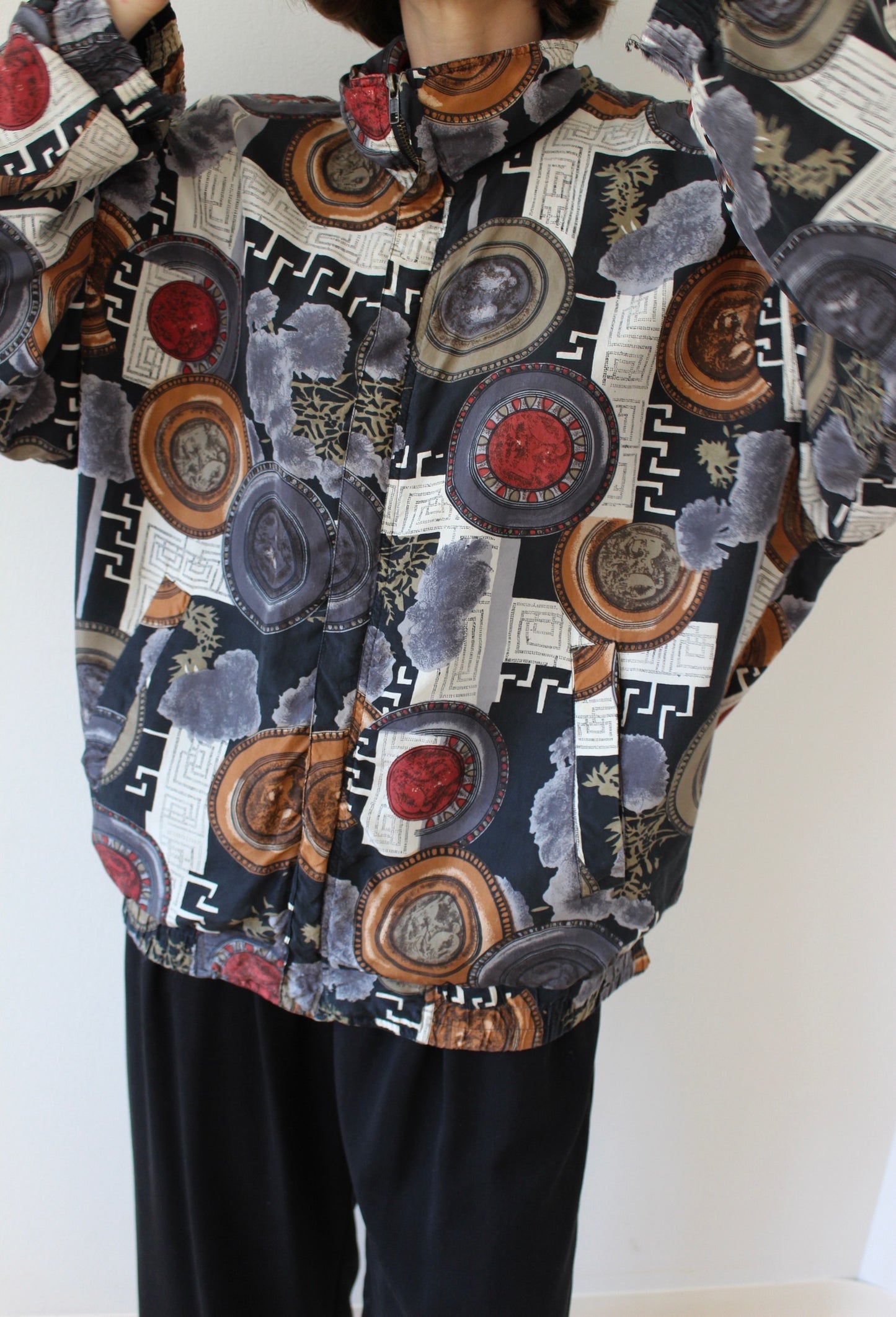 Vintage Grecian Print Silk Bomber