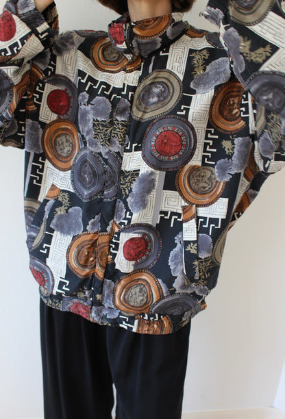 Vintage Grecian Print Silk Bomber