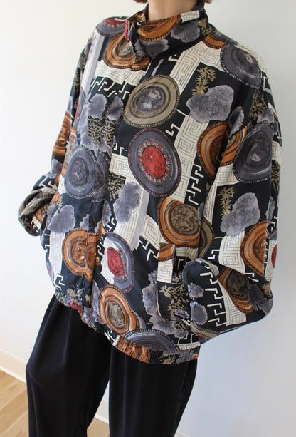 Vintage Grecian Print Silk Bomber