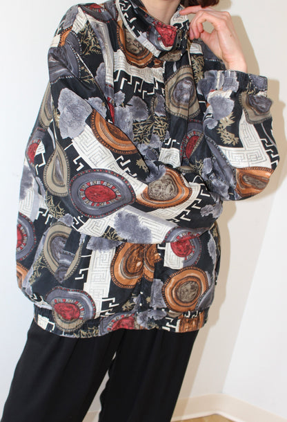 Vintage Grecian Print Silk Bomber