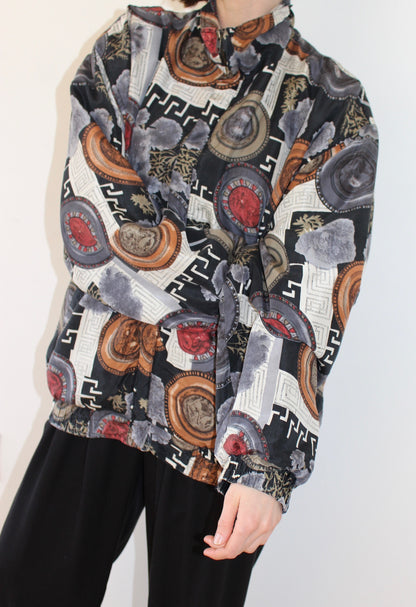 Vintage Grecian Print Silk Bomber