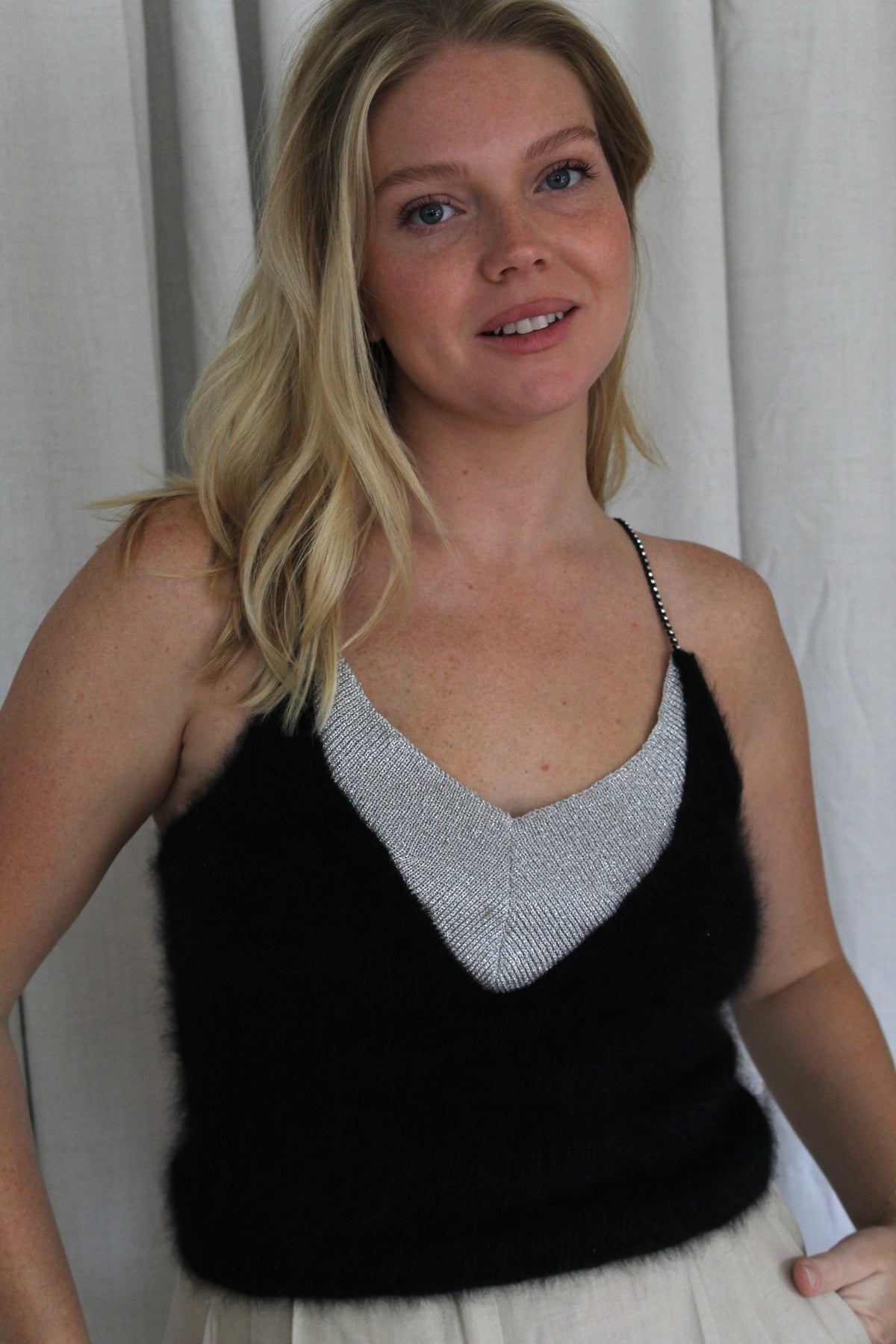 Incredible Vintage Angora Knit & Embellished Strap Camisole