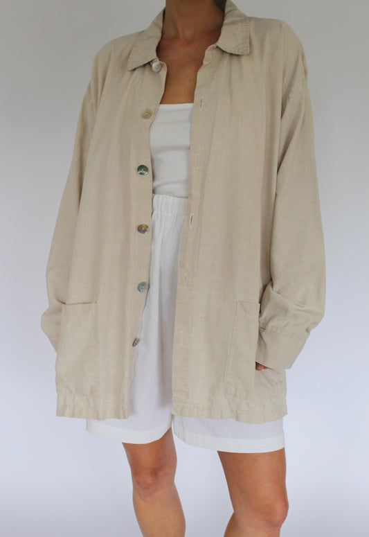 Relaxed Vintage Oat Linen Chore Jacket