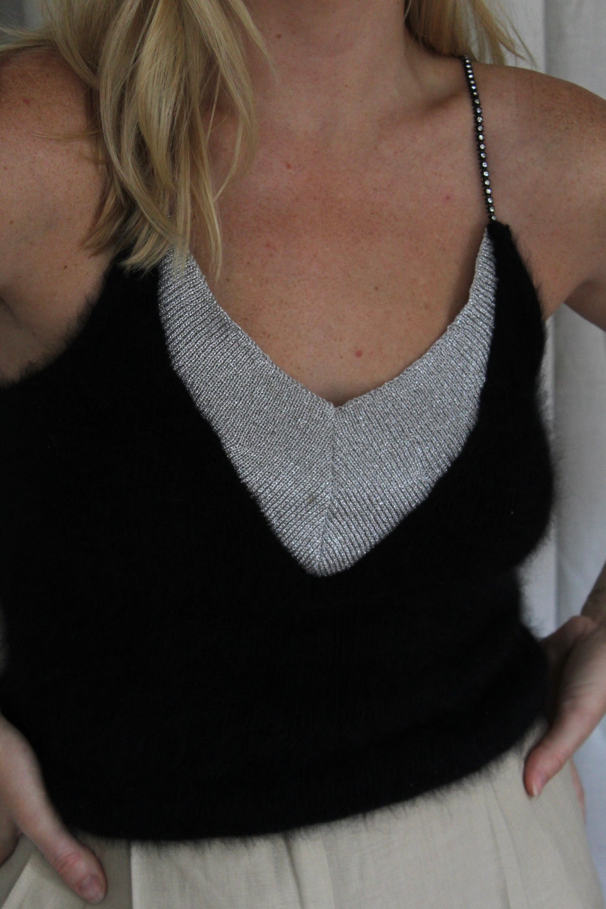 Incredible Vintage Angora Knit & Embellished Strap Camisole