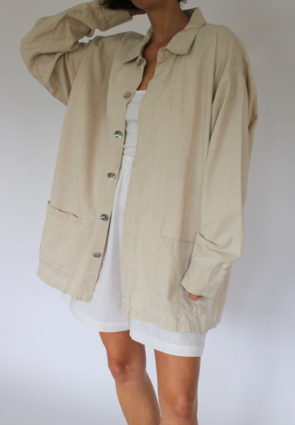 Relaxed Vintage Oat Linen Chore Jacket