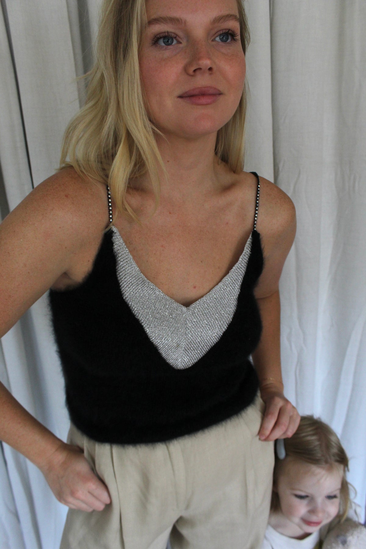 Incredible Vintage Angora Knit & Embellished Strap Camisole