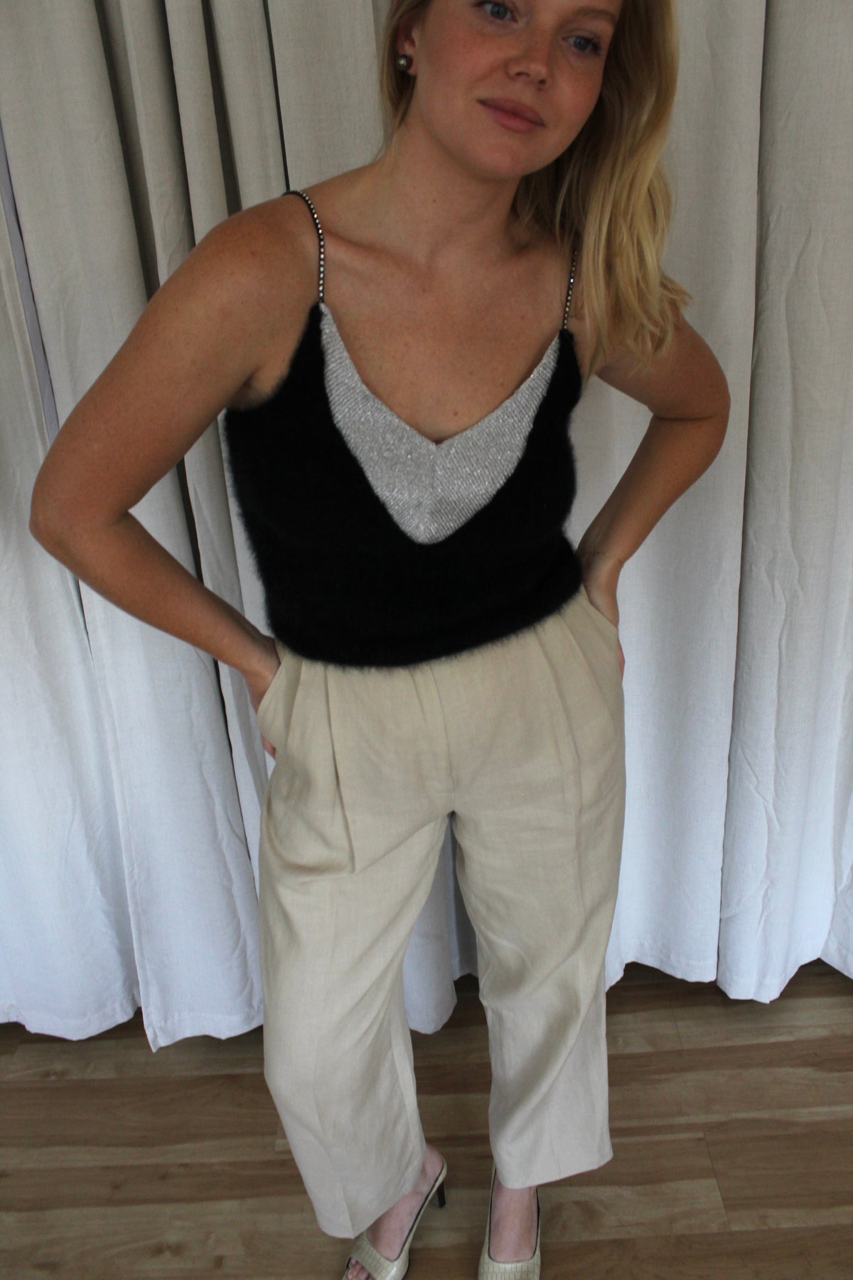 Incredible Vintage Angora Knit & Embellished Strap Camisole