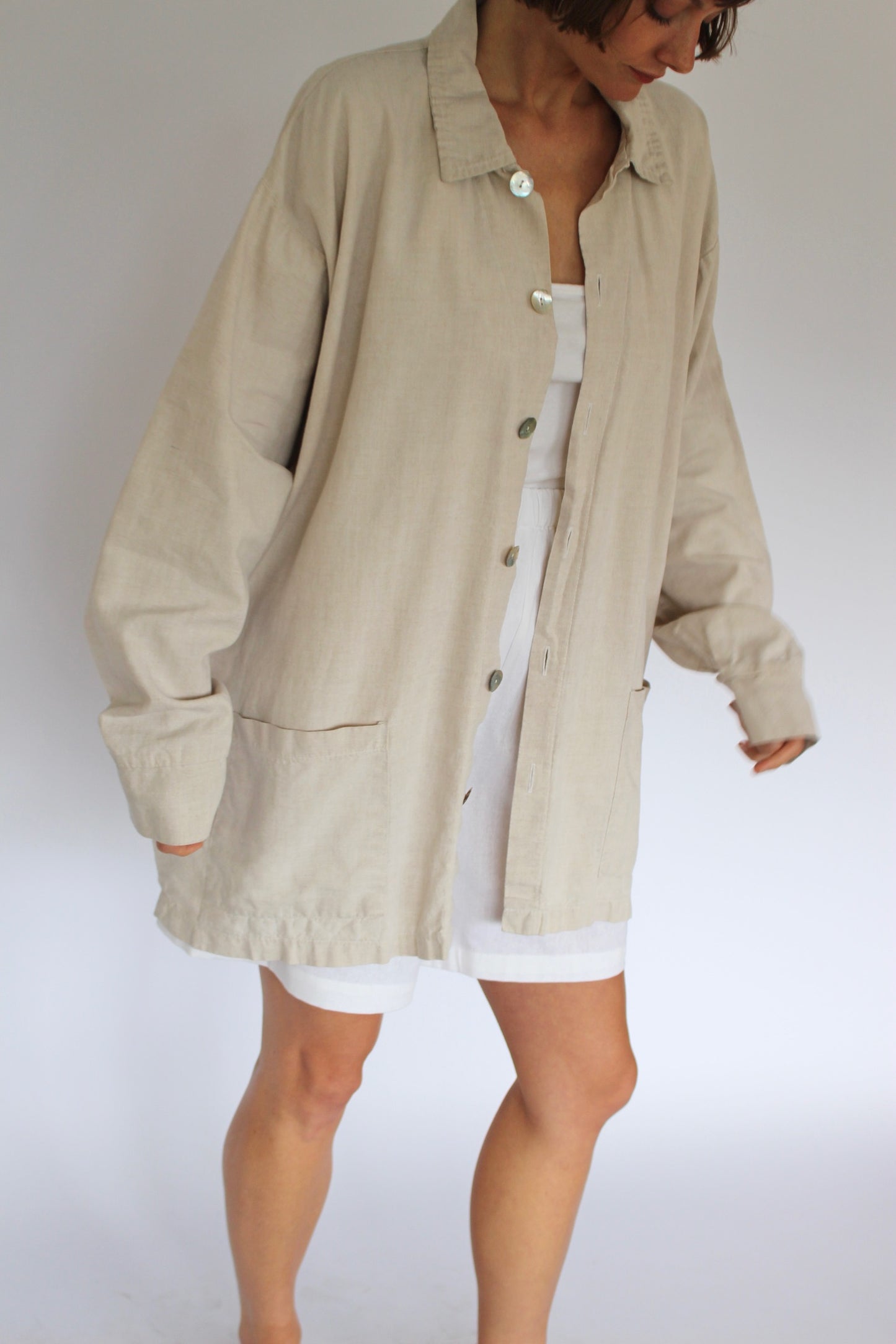 Relaxed Vintage Oat Linen Chore Jacket