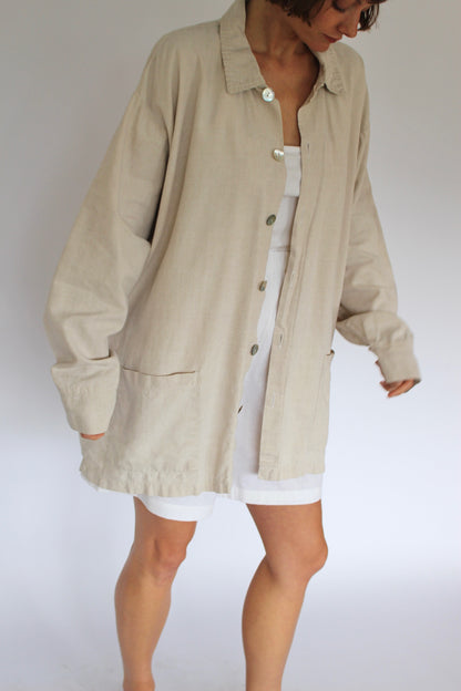 Relaxed Vintage Oat Linen Chore Jacket