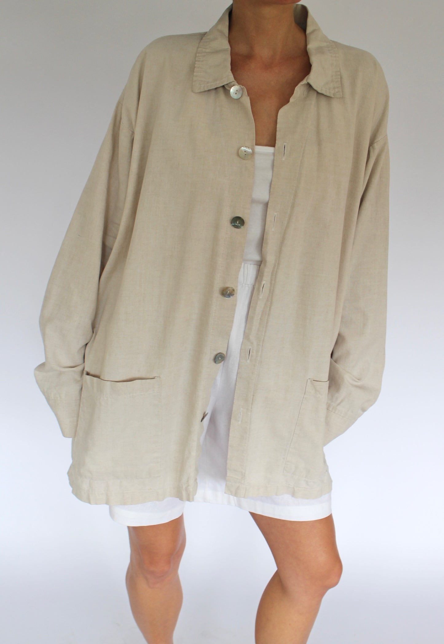 Relaxed Vintage Oat Linen Chore Jacket