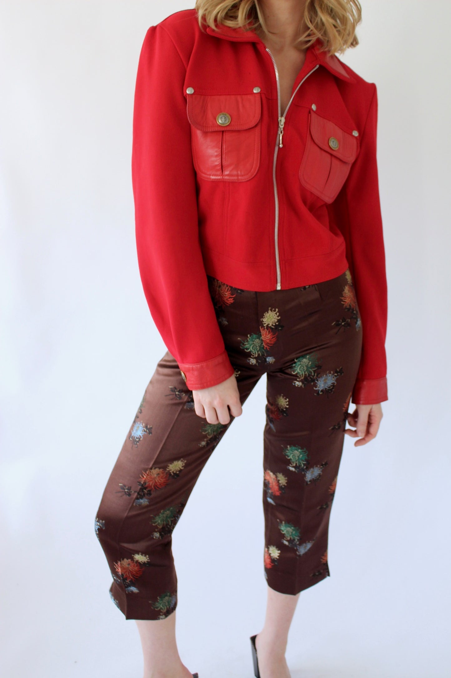 Vintage Embroidered Crysanthamum Umber Silk Pant