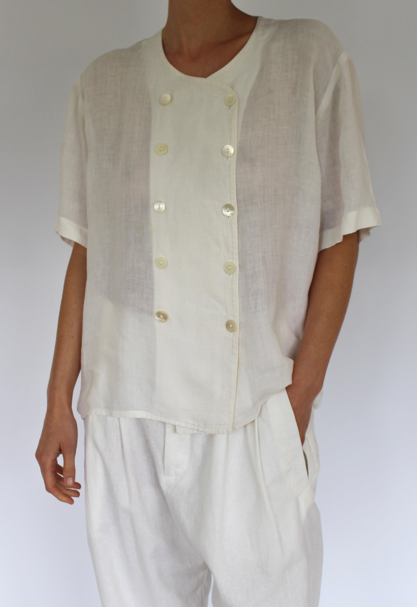 Lightweight Vintage Jaeger Double Breasted Linen Blouse