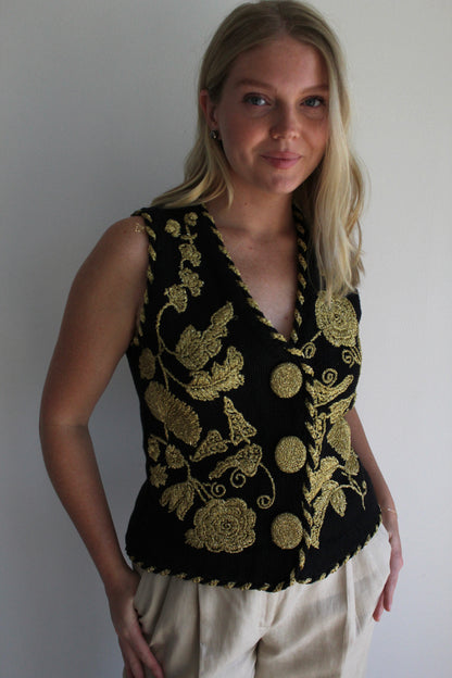 Ornate Vintage Golden Floral Knit Vest
