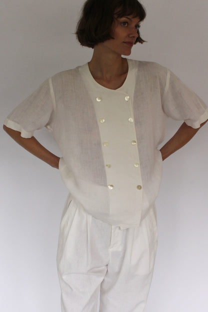 Lightweight Vintage Jaeger Double Breasted Linen Blouse