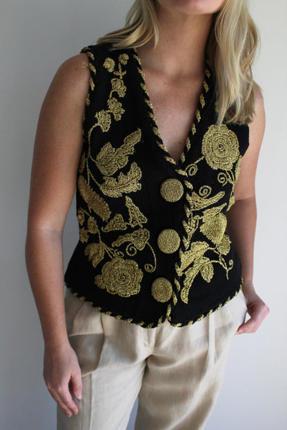 Ornate Vintage Golden Floral Knit Vest