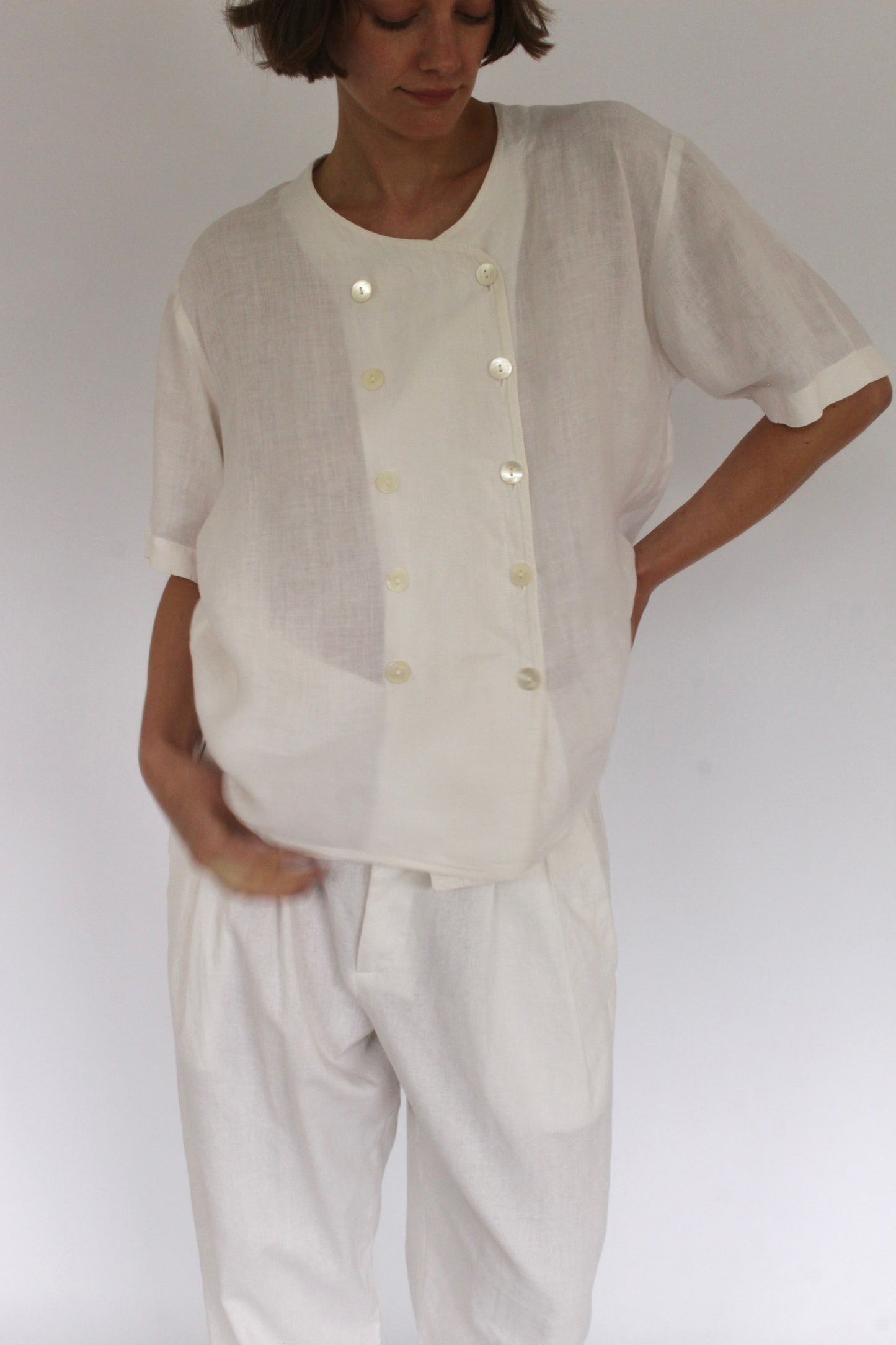 Lightweight Vintage Jaeger Double Breasted Linen Blouse