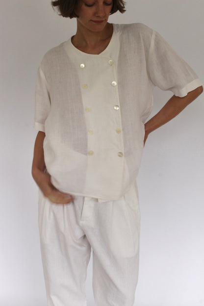 Lightweight Vintage Jaeger Double Breasted Linen Blouse