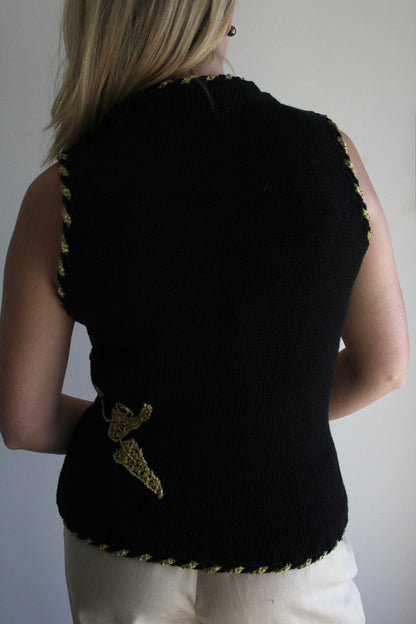 Ornate Vintage Golden Floral Knit Vest