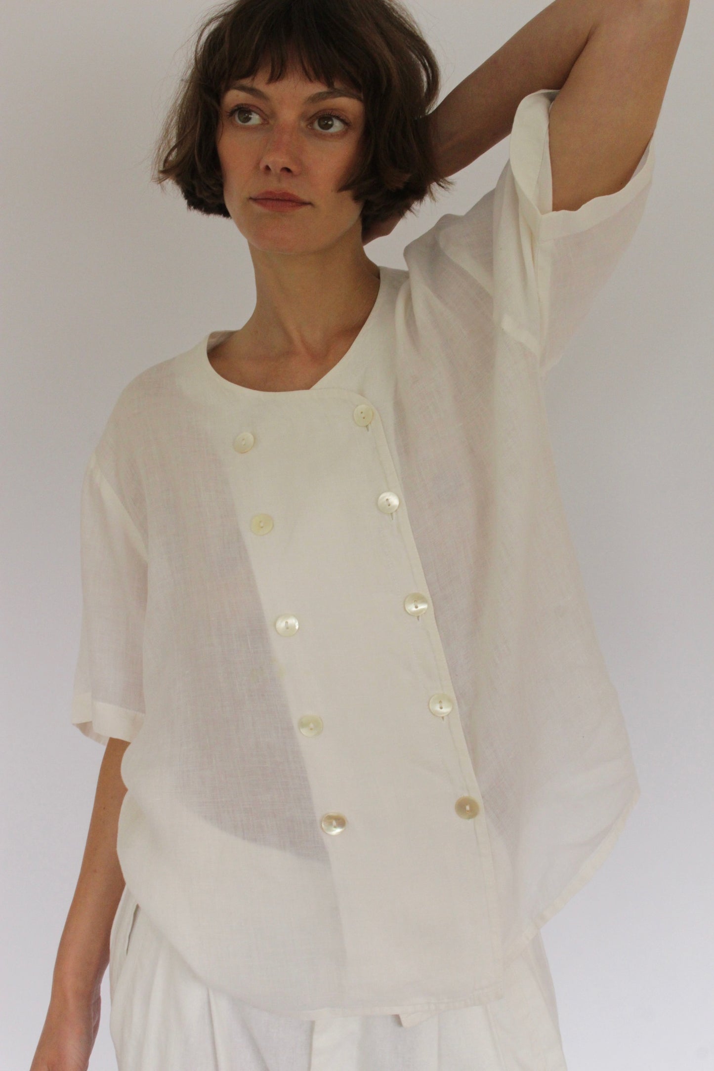 Lightweight Vintage Jaeger Double Breasted Linen Blouse