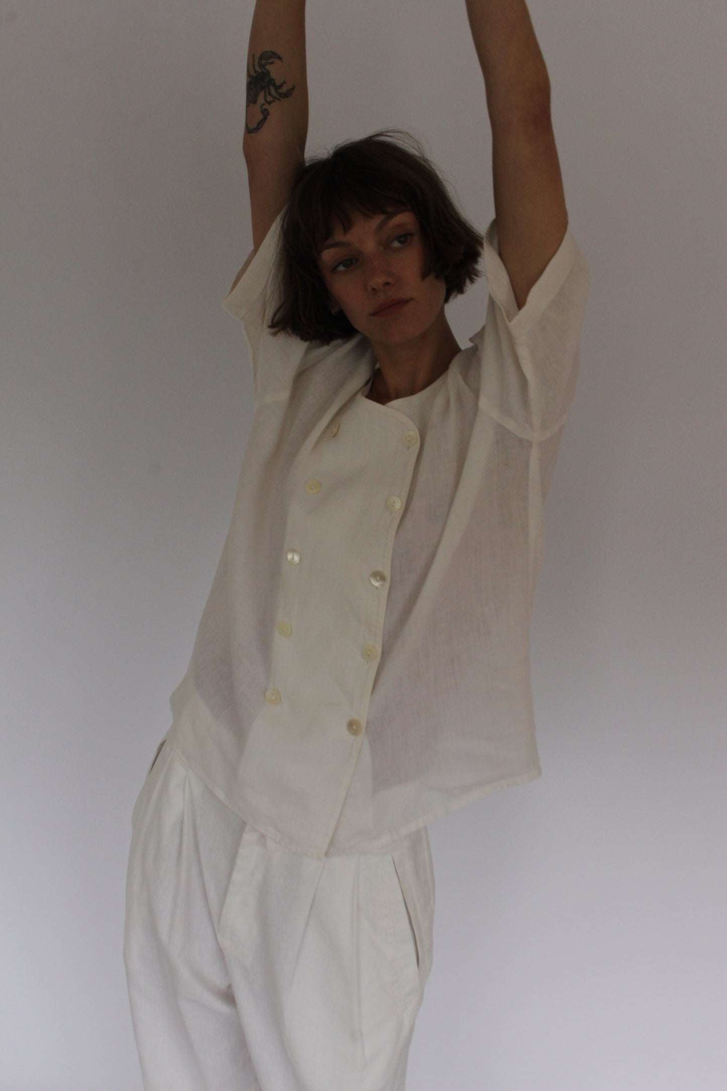 Lightweight Vintage Jaeger Double Breasted Linen Blouse