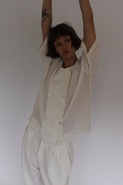 Lightweight Vintage Jaeger Double Breasted Linen Blouse