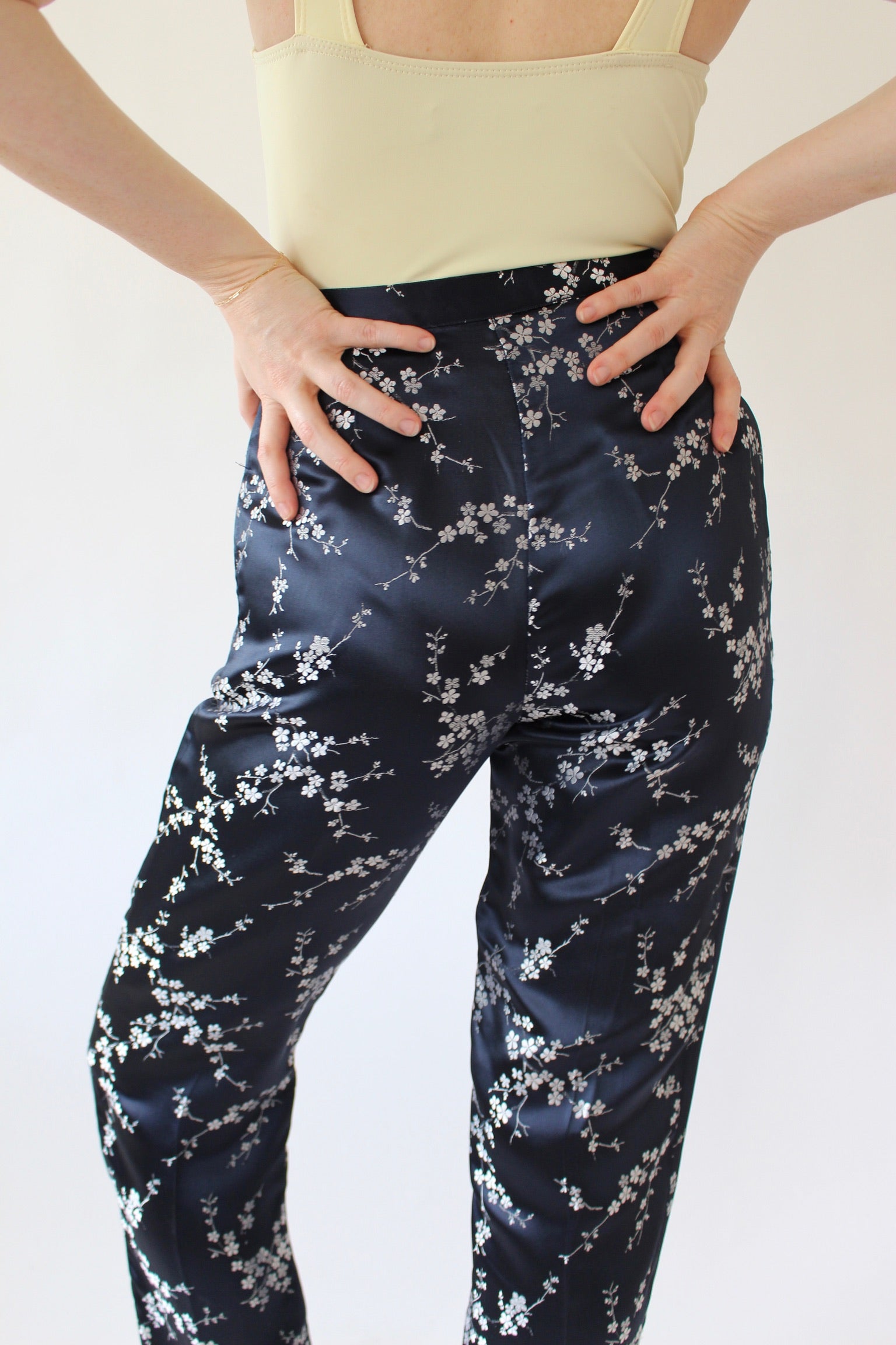 Vintage Embroidered Cherry Blossom Satin Pant – NA NIN
