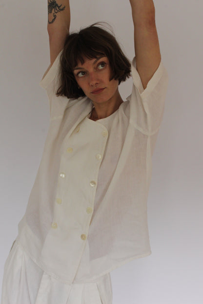 Lightweight Vintage Jaeger Double Breasted Linen Blouse