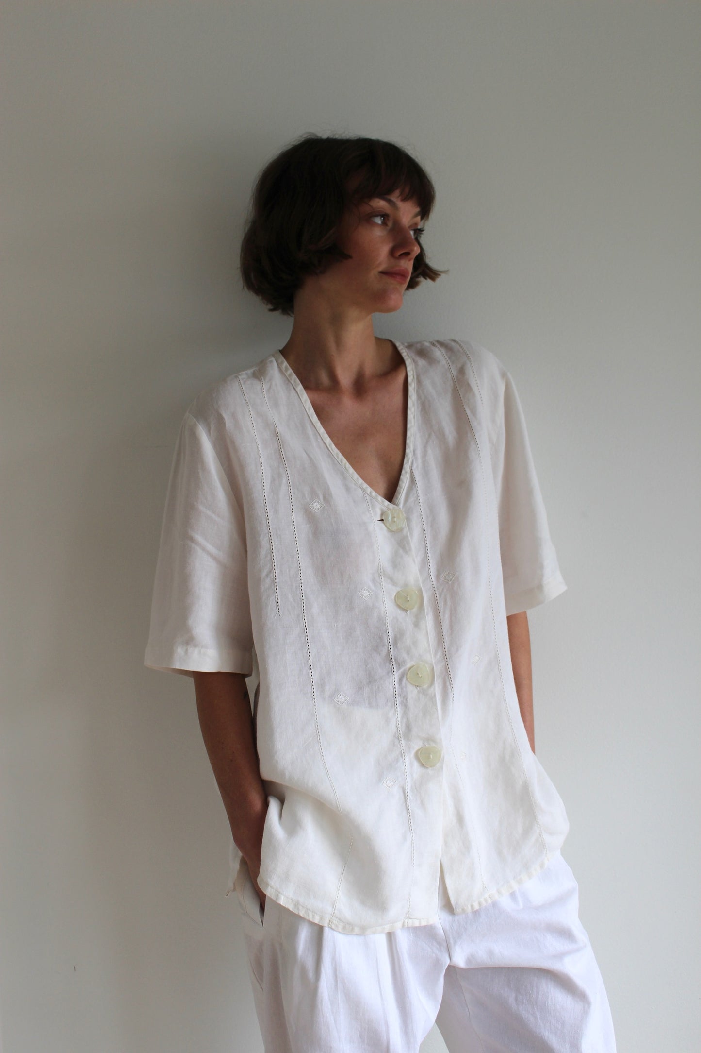 Sweetest Vintage Eyelet & Embroidered Linen Blouse